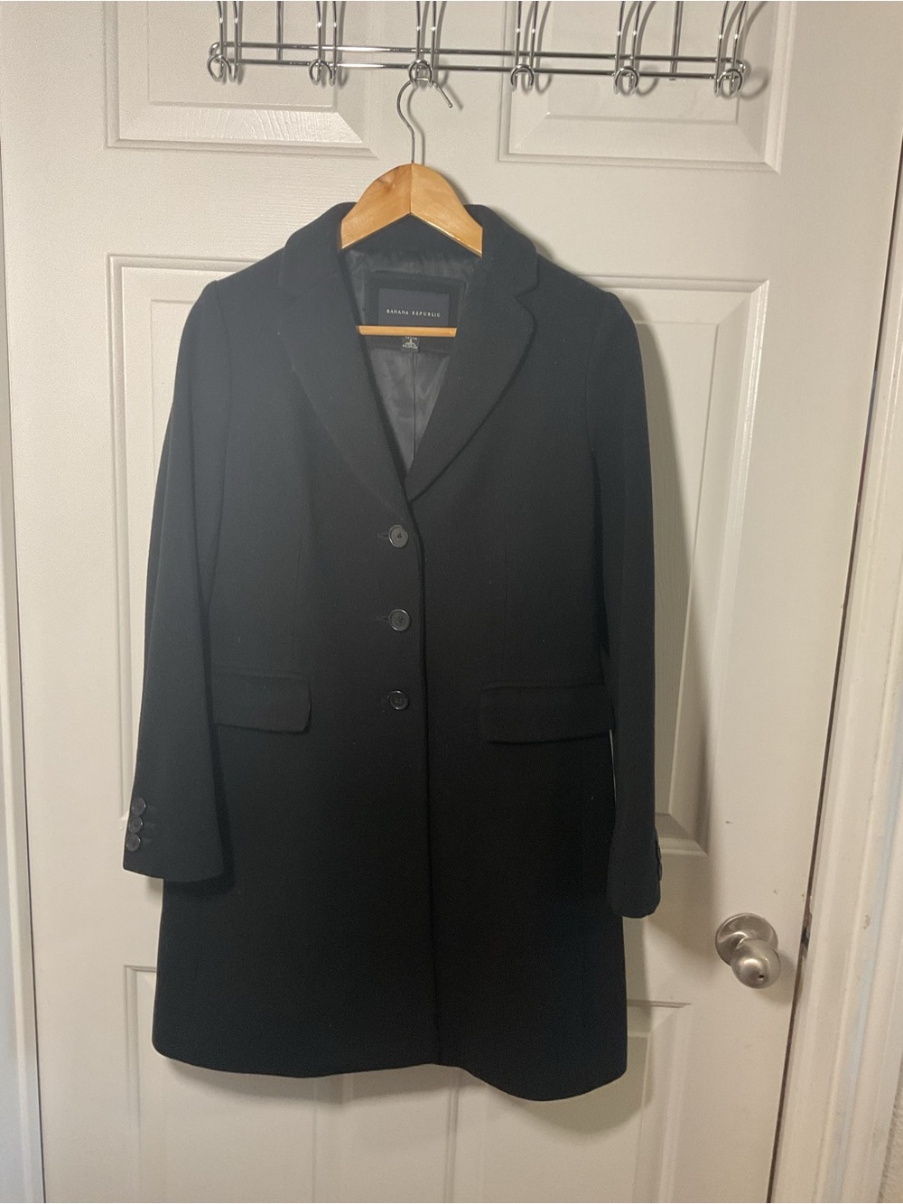 Banana Republic Petite S 100% Wool Black Tailored Long Coat Classic - Picture 10 of 11
